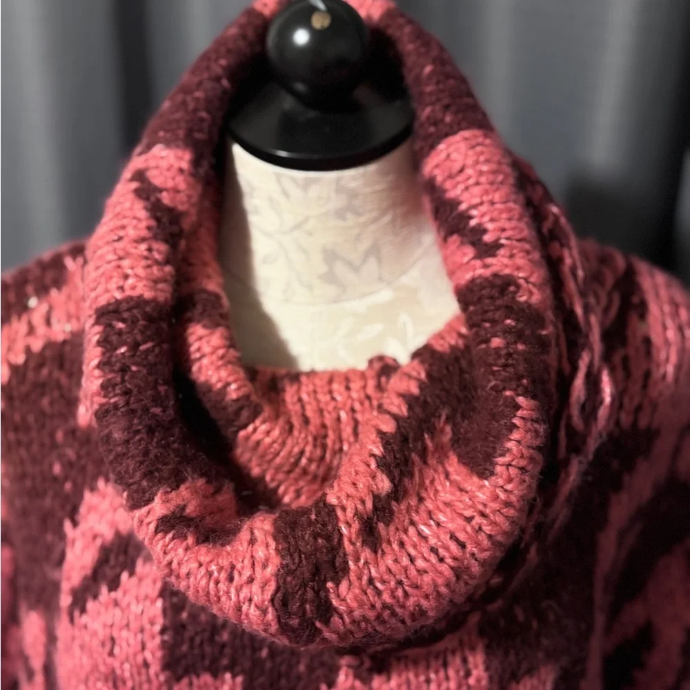 Anthropologie Ginny Oversized Pink/Maroon Cowl Neck Sweater - Picture 4 of 6